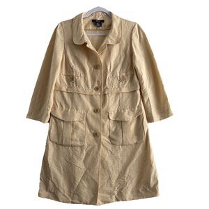 Per Se Linen Silk Long Duster Trench Jacket Dress  Gold Beige sz US 8